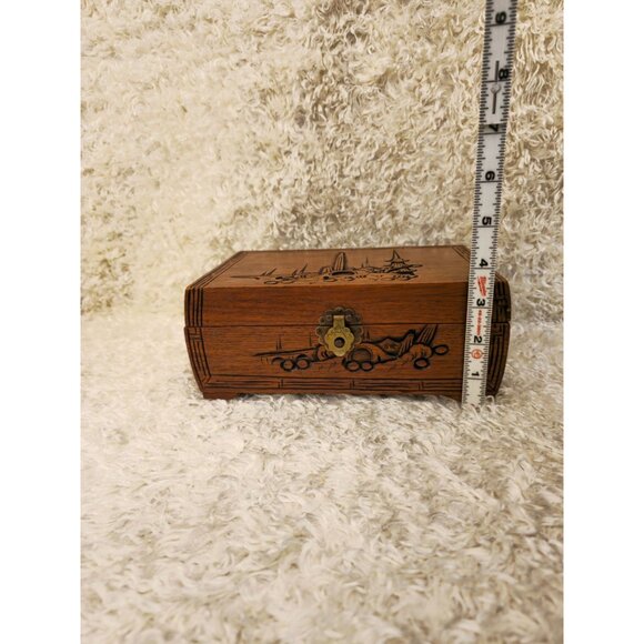 Vintage Asian Hand Carved Wooden Jewelry Box - Picture 4 of 14